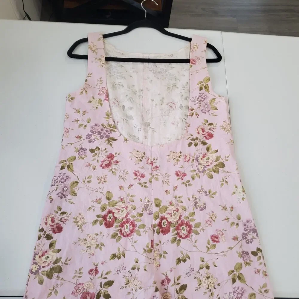 Reformation Jumpsuit Overall Small Pink Floral Wide Leg Garden Cottagecore Linen